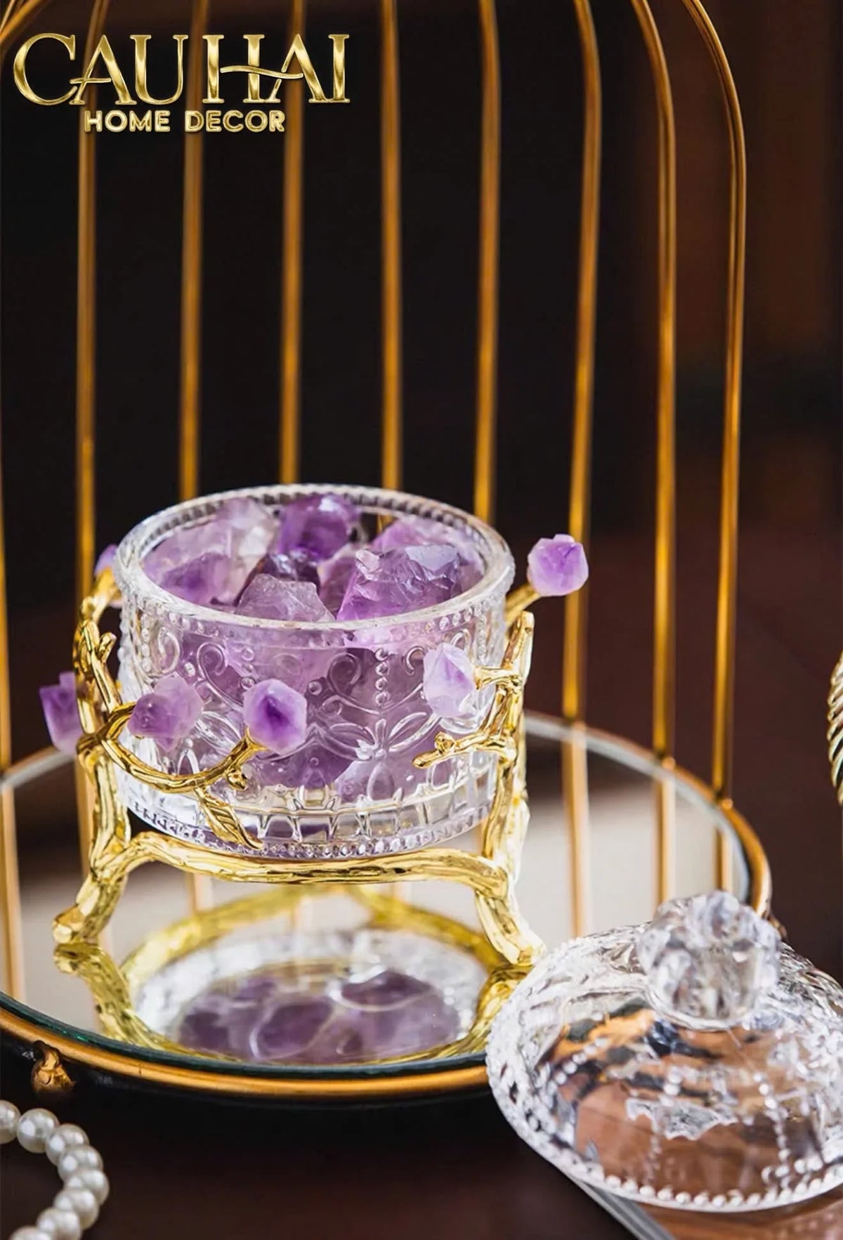 Maison Couture - Lọ Pha Lê Đá Thạch Anh Tím Delight Cristalleries - Amethyst Quartz 15x13.5-HŨ TRANG TRÍ-CẬU HAI HOME DECOR