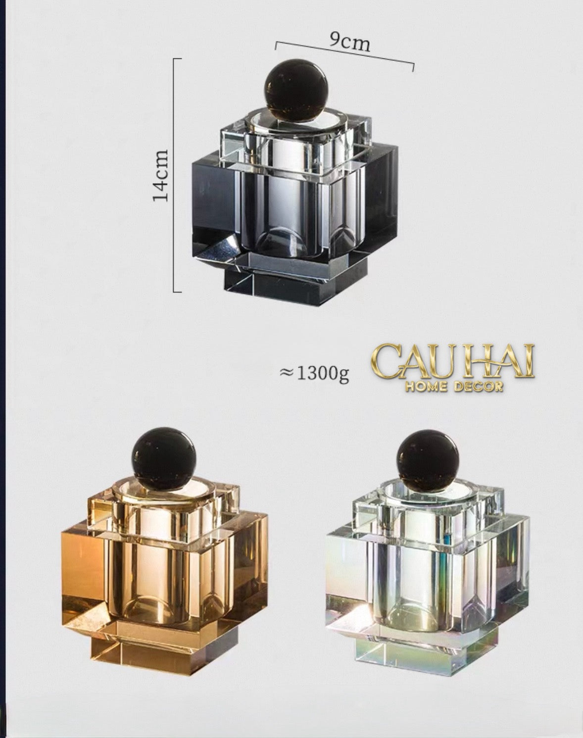Maison Couture - Lọ Tăm Bông Pha Lê - Cristalleries Obsidian Cube - Smoky Vanity Ritual Set 9x14-CẬU HAI HOME DECOR