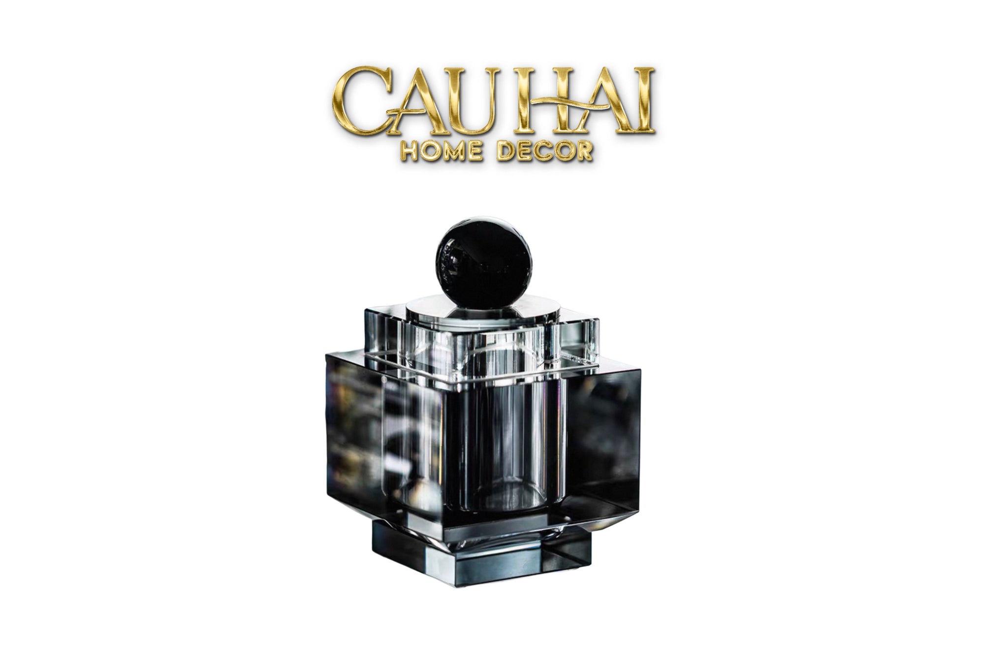 Maison Couture - Lọ Tăm Bông Pha Lê - Cristalleries Obsidian Cube - Smoky Vanity Ritual Set 9x14-CẬU HAI HOME DECOR
