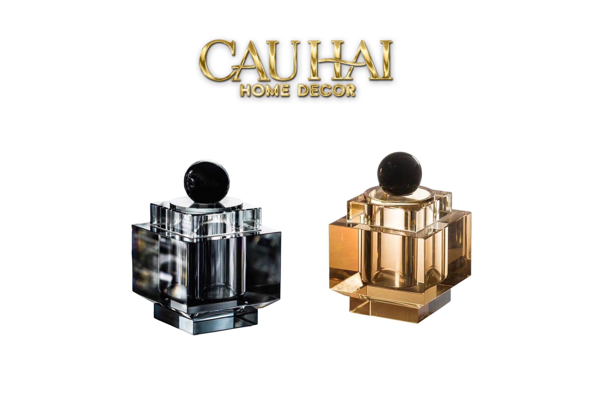 Maison Couture - Lọ Tăm Bông Pha Lê - Cristalleries Obsidian Cube - Smoky Vanity Ritual Set 9x14-CẬU HAI HOME DECOR