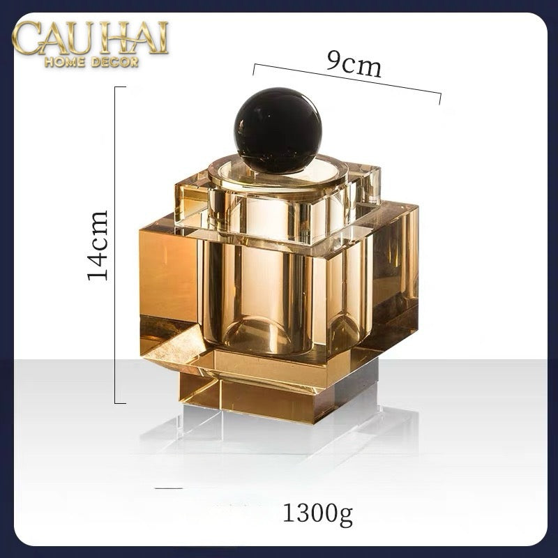 Maison Couture - Lọ Tăm Bông Pha Lê - Cristalleries Obsidian Cube - Smoky Vanity Ritual Set 9x14-HŨ TRANG TRÍ-Đối tác tại Trung Quốc theo từng đơn đặt hàng-CẬU HAI HOME DECOR