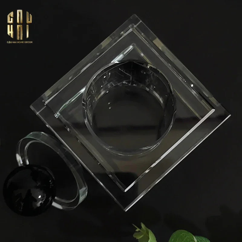 Maison Couture - Lọ Tăm Bông Pha Lê - Cristalleries Obsidian Cube - Smoky Vanity Ritual Set 9x14-HŨ TRANG TRÍ-Đối tác tại Trung Quốc theo từng đơn đặt hàng-CẬU HAI HOME DECOR
