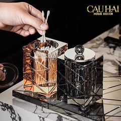 Maison Couture - Lọ Tăm Bông Pha Lê Lumière Cannage Facetté Diamant Cristalleries Vanity 7x13-HŨ TRANG TRÍ-CẬU HAI HOME DECOR