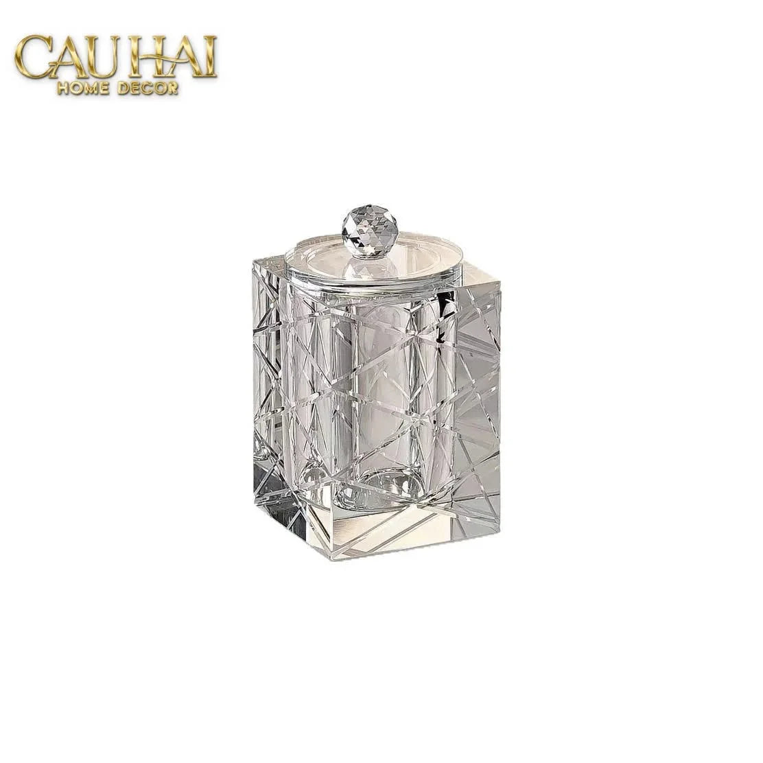 Maison Couture - Lọ Tăm Bông Pha Lê Lumière Cannage Facetté Diamant Cristalleries Vanity 7x13-HŨ TRANG TRÍ-Đối tác tại Trung Quốc theo từng đơn đặt hàng-CẬU HAI HOME DECOR