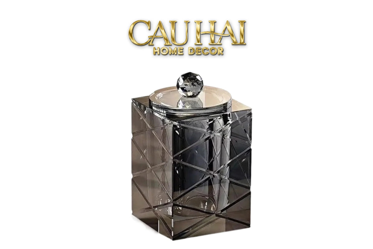 Maison Couture - Lọ Tăm Bông Pha Lê Lumière Cannage Facetté Diamant Cristalleries Vanity 7x13-HŨ TRANG TRÍ-Đối tác tại Trung Quốc theo từng đơn đặt hàng-Graphite-CẬU HAI HOME DECOR