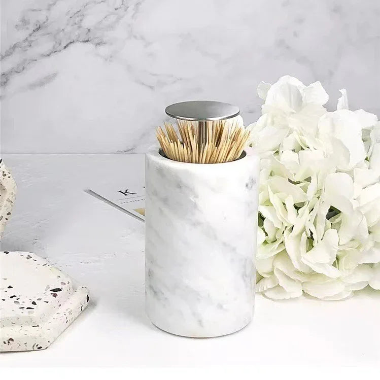 Maison Couture - Lọ Tăm Đá Marble Brasson Sauvage Blanche Marbre D'Ivoire-HŨ TRANG TRÍ-CẬU HAI HOME DECOR