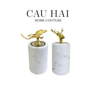 Maison Couture - Lọ Tăm Đá Marble Brasson Sauvage Blanche Marbre D'Ivoire-HŨ TRANG TRÍ-CẬU HAI HOME DECOR