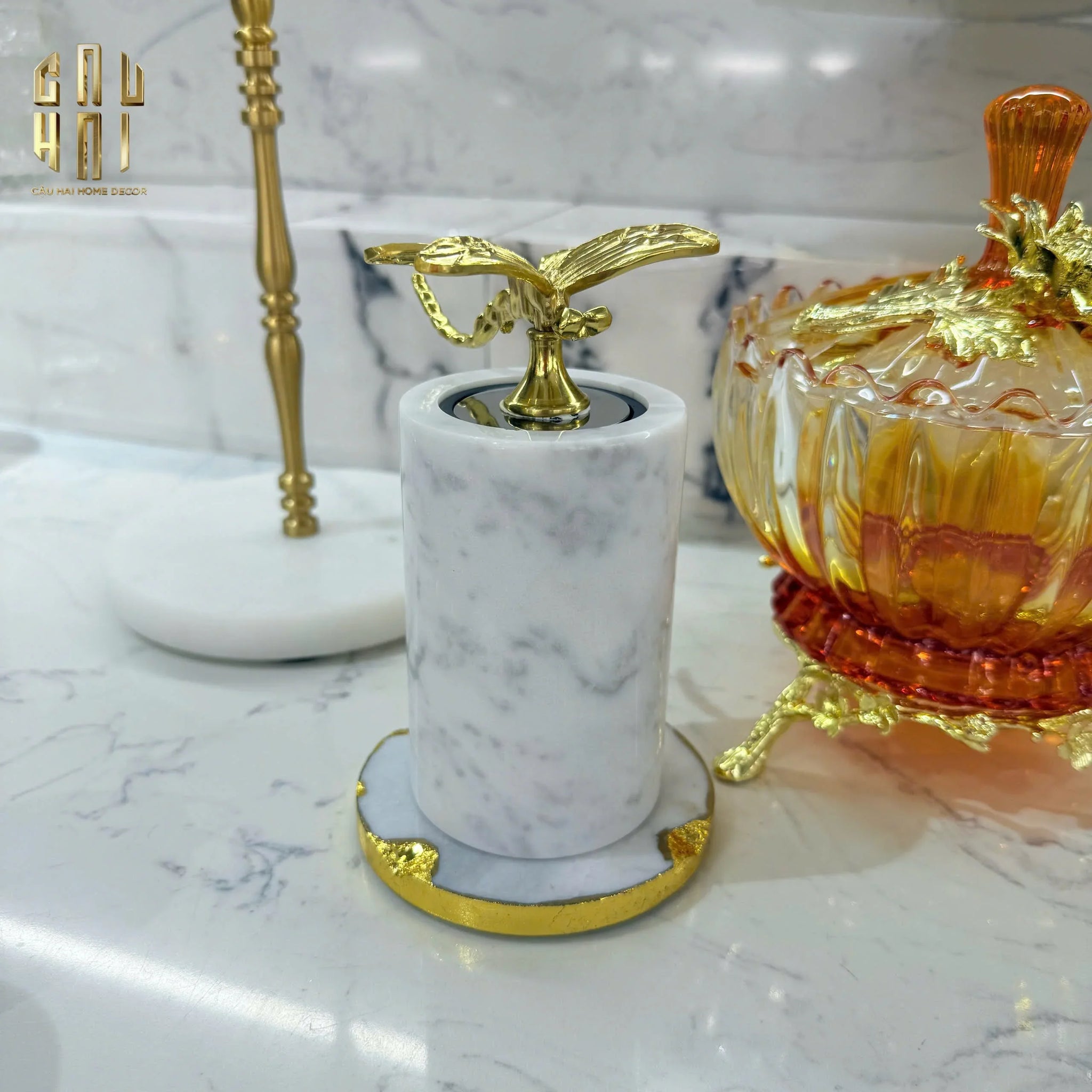 Maison Couture - Lọ Tăm Đá Marble Brasson Sauvage Blanche Marbre D'Ivoire-HŨ TRANG TRÍ-CẬU HAI HOME DECOR