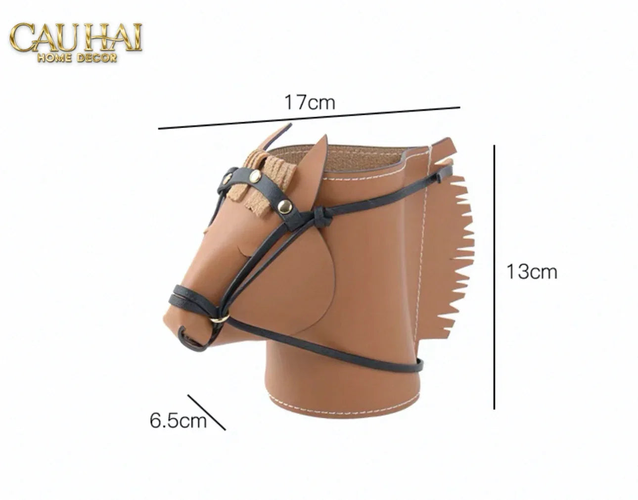 Maison Couture - Lọ Trang Trí Đầu Ngựa Da Thuộc Equestrian Head Leather Saddle Brun Vessel 13x17-CẬU HAI HOME DECOR