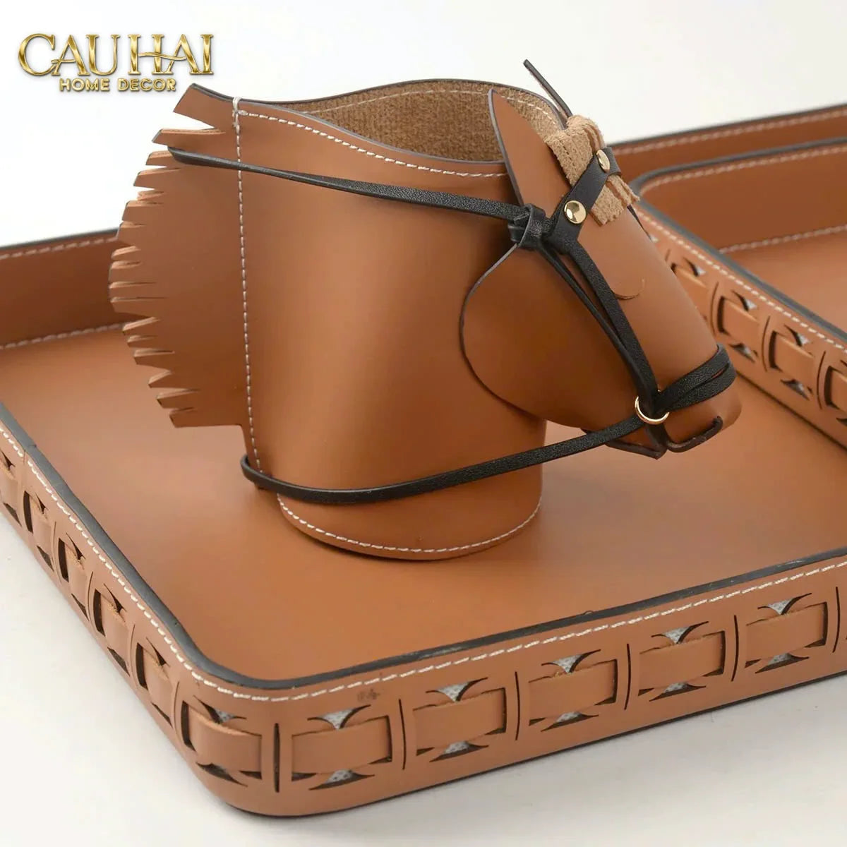 Maison Couture - Lọ Trang Trí Đầu Ngựa Da Thuộc Equestrian Head Leather Saddle Brun Vessel 13x17-CẬU HAI HOME DECOR