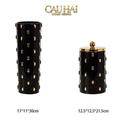 Maison Couture - Set 2 Bình Lọ Impériale Bastion Armory Noir-Gold Vessel-CẬU HAI HOME DECOR