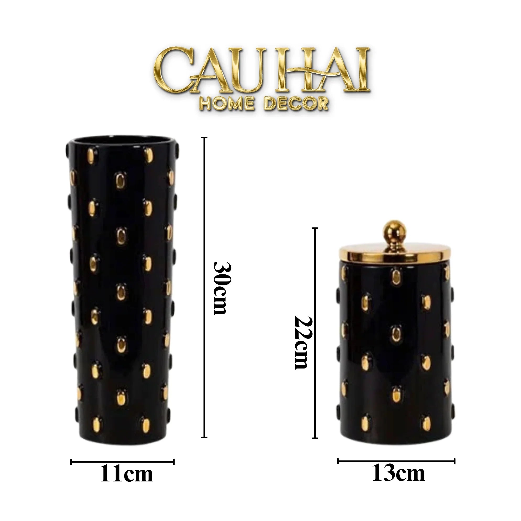 Maison Couture - Set 2 Bình Lọ Impériale Bastion Armory Noir-Gold Vessel-CẬU HAI HOME DECOR
