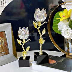 Maison Couture - Set 2 Đế Nến Hoa Hồng Pha Lê Cristalleries Rosé Candle Holders 10x26/30-CẬU HAI HOME DECOR