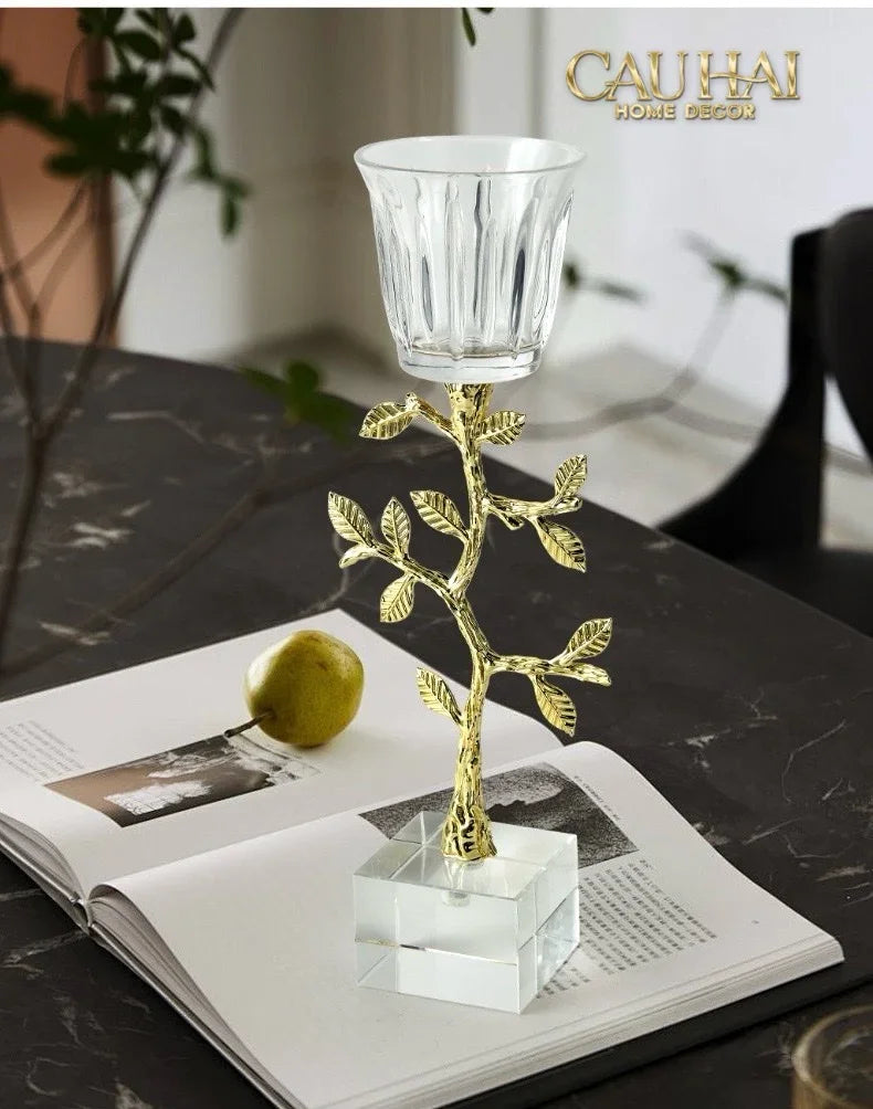 Maison Couture - Set 2 Đế Nến Pha Lê Aurum Branche Spéciale Édition H33/40-Hoa Lụa-CẬU HAI HOME DECOR