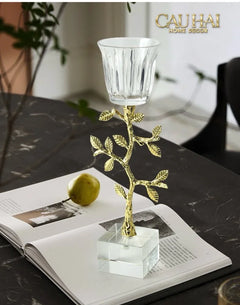 Maison Couture - Set 2 Đế Nến Pha Lê Aurum Branche Spéciale Édition H33/40-Hoa Lụa-CẬU HAI HOME DECOR