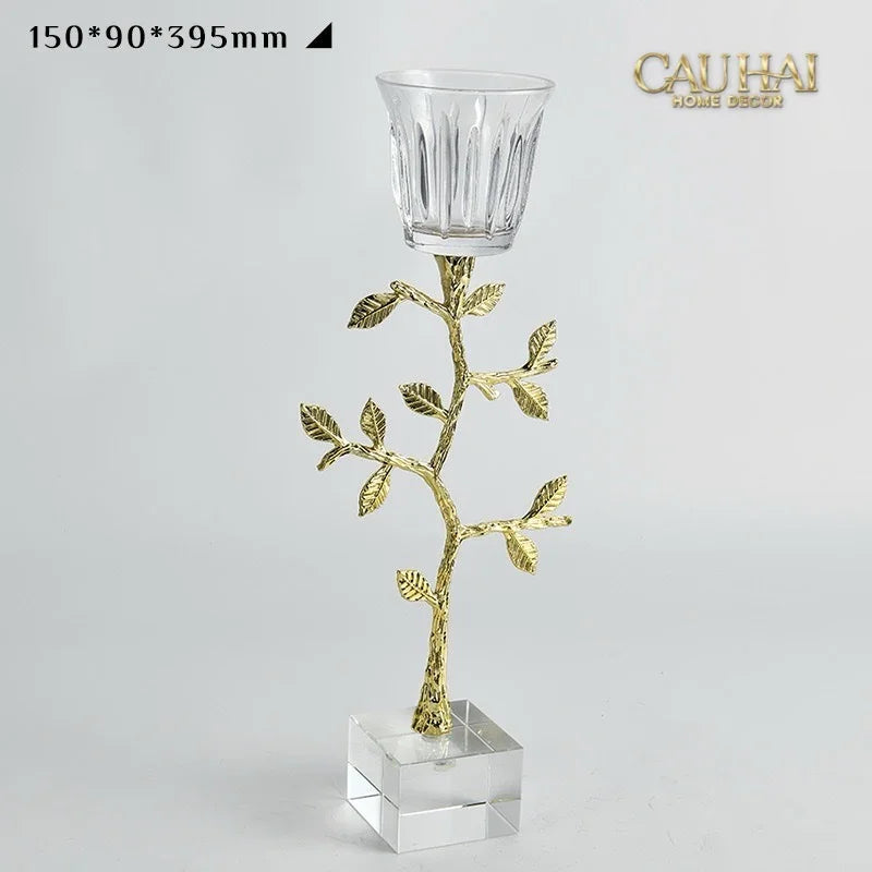 Maison Couture - Set 2 Đế Nến Pha Lê Aurum Branche Spéciale Édition H33/40-Hoa Lụa-CẬU HAI HOME DECOR