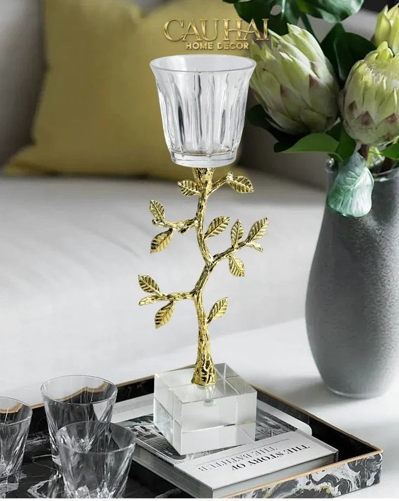 Maison Couture - Set 2 Đế Nến Pha Lê Aurum Branche Spéciale Édition H33/40-Hoa Lụa-CẬU HAI HOME DECOR