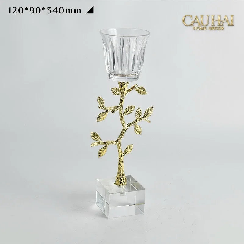 Maison Couture - Set 2 Đế Nến Pha Lê Aurum Branche Spéciale Édition H33/40-Hoa Lụa-CẬU HAI HOME DECOR