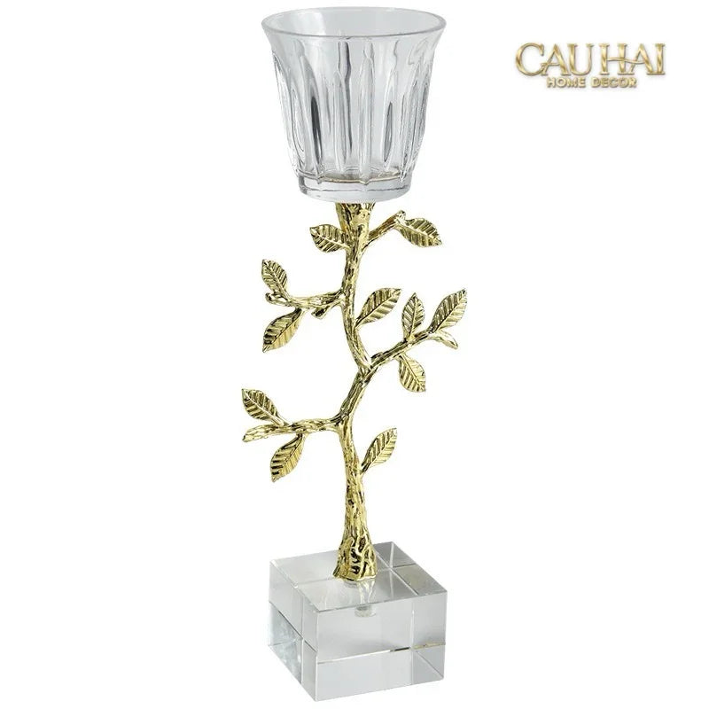 Maison Couture - Set 2 Đế Nến Pha Lê Aurum Branche Spéciale Édition H33/40-Hoa Lụa-CẬU HAI HOME DECOR