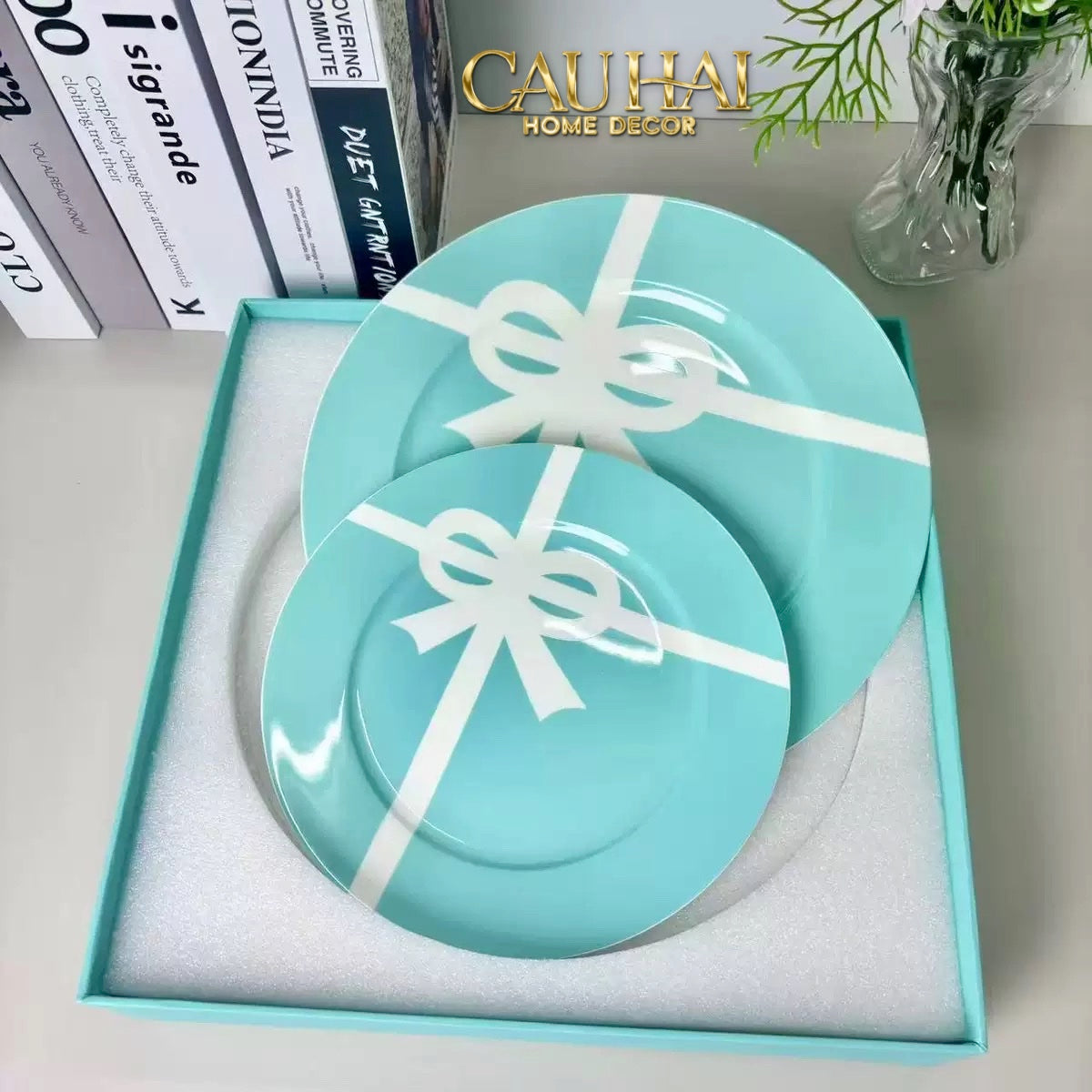 Maison Couture - Set 2 Đĩa Tiệc Trà Élégance Turquoise Ribbon - CẬU HAI HOME DECOR