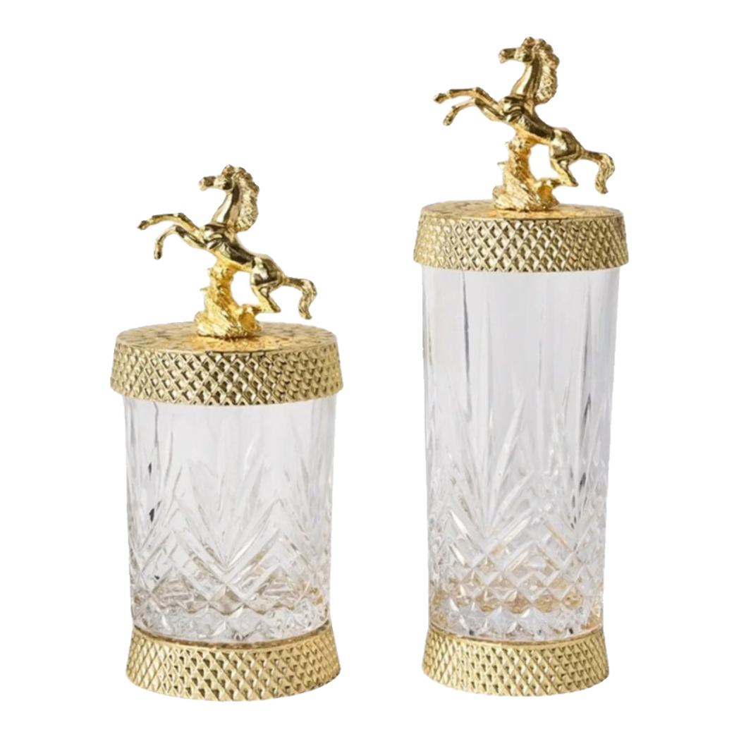 Maison Couture - Set 2 Lọ Kẹo Pha Lê Phối Đồng Cheval Cabré – Brasson Cristalleries Canister 9x20/25