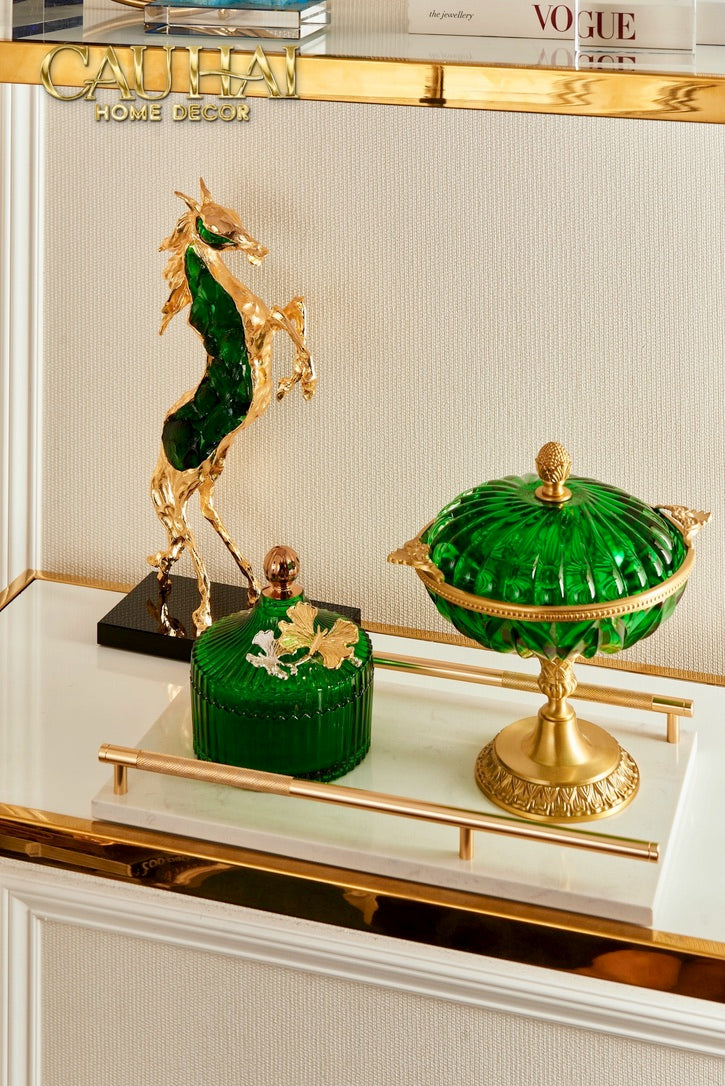Maison Couture - Set 2 Lọ Kẹo Thuỷ Tinh Papillon Émeraude Royale-Lọ kẹo Canister Bonbonnière-CẬU HAI HOME DECOR