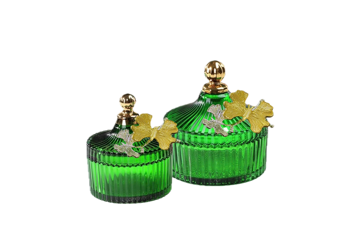 Maison Couture - Set 2 Lọ Kẹo Thuỷ Tinh Papillon Émeraude Royale-Lọ kẹo Canister Bonbonnière-CẬU HAI HOME DECOR-CẬU HAI HOME DECOR