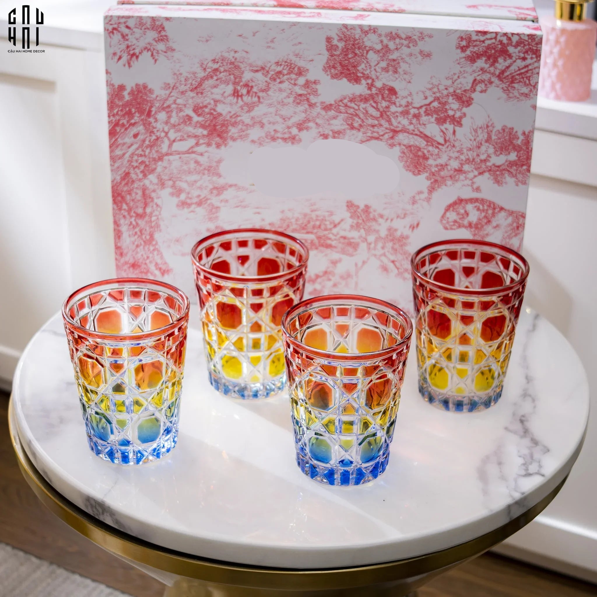 Maison Couture - Set 2 Ly Cocktail Thuỷ Tinh 7 Màu D'Or Diamant Facetté Lumière-CẬU HAI HOME DECOR