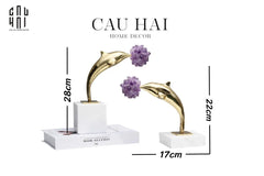 Maison Couture - Set 2 Tượng Cá Heo Bằng Đồng Đá Thạch Anh Tím - Brasson Dolphin Serendipity Amethyst 17x22/28-CẬU HAI HOME DECOR
