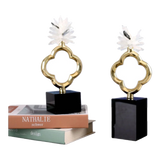 Maison Couture - Set 2 Tượng Hoa 4 Cánh Bằng Đồng Avalon Clover White Quartz 13x30