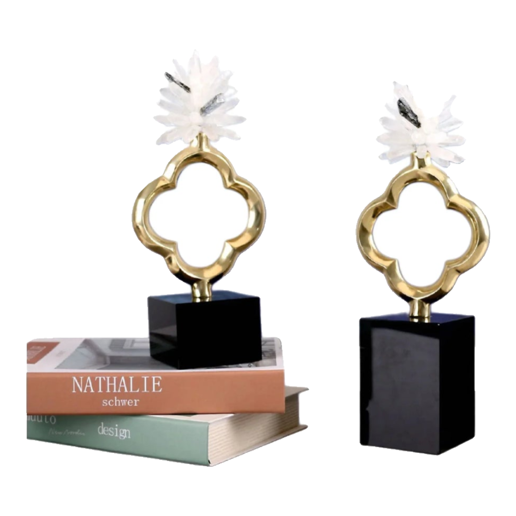 Maison Couture - Set 2 Tượng Hoa 4 Cánh Bằng Đồng Avalon Clover White Quartz 13x30