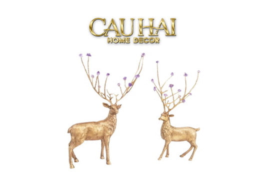 Maison Couture - Set 2 Tượng Đồng Thiên Hươu Amethyst Celestial Guardian Of Caladenia H25 H40-CẬU HAI HOME DECOR