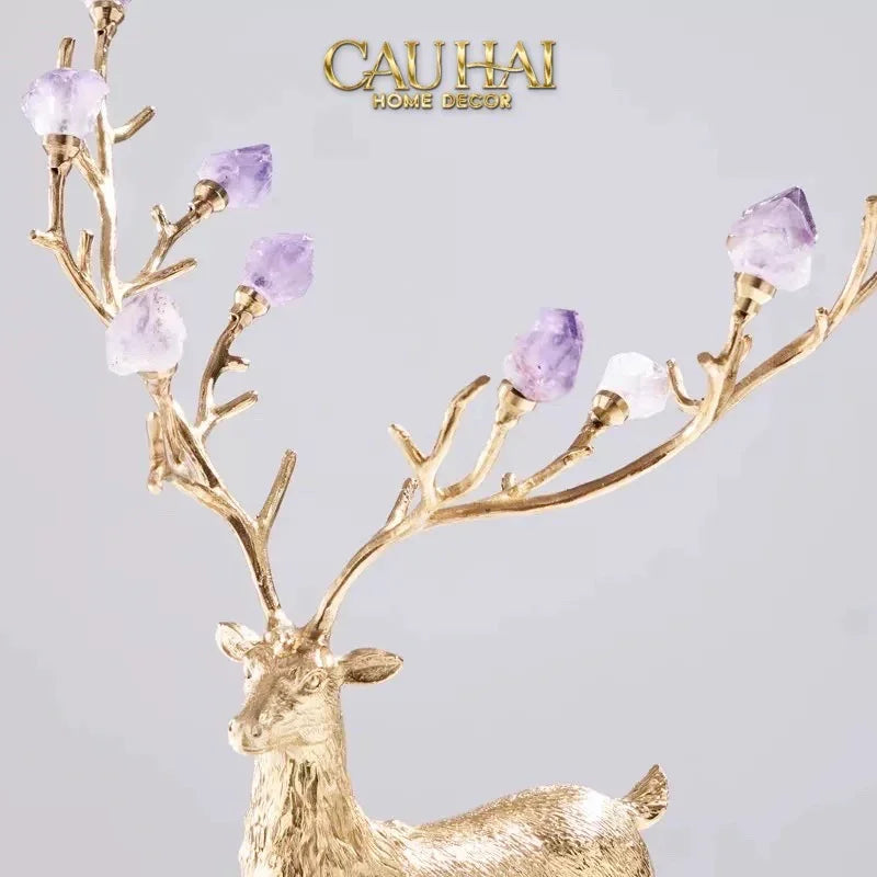 Maison Couture - Set 2 Tượng Đồng Thiên Hươu Amethyst Celestial Guardian Of Caladenia H25 H40-CẬU HAI HOME DECOR
