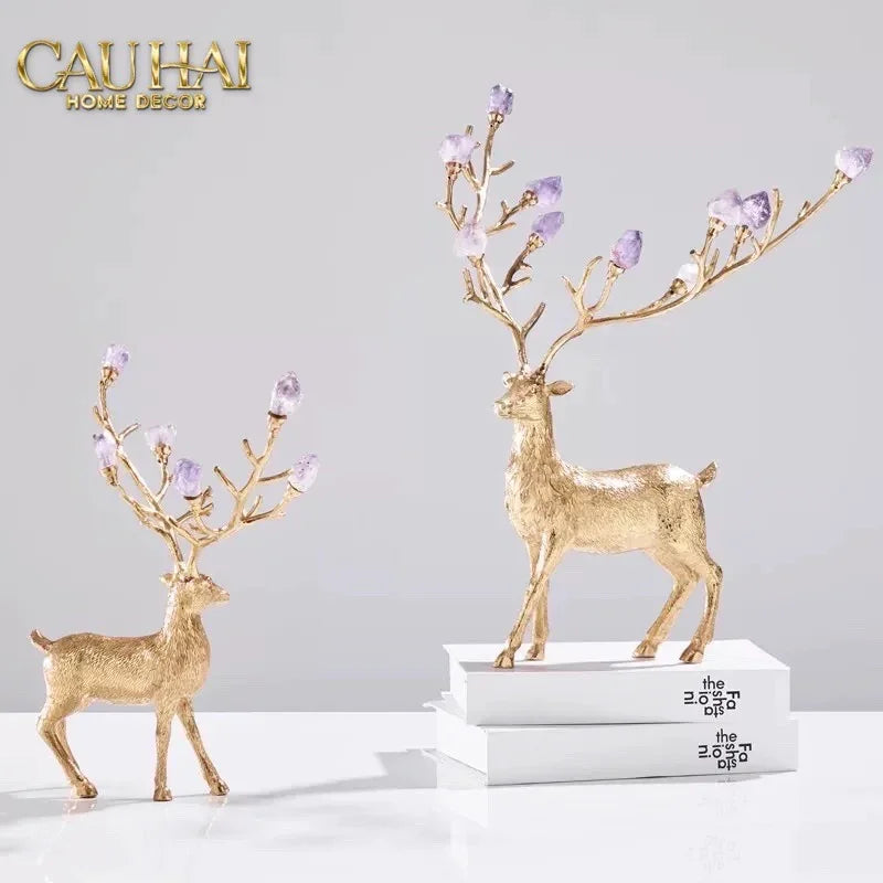 Maison Couture - Set 2 Tượng Đồng Thiên Hươu Amethyst Celestial Guardian Of Caladenia H25 H40-TƯỢNG TRANG TRÍ-CẬU HAI HOME DECOR
