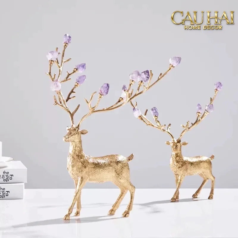 Maison Couture - Set 2 Tượng Đồng Thiên Hươu Amethyst Celestial Guardian Of Caladenia H25 H40-TƯỢNG TRANG TRÍ-CẬU HAI HOME DECOR