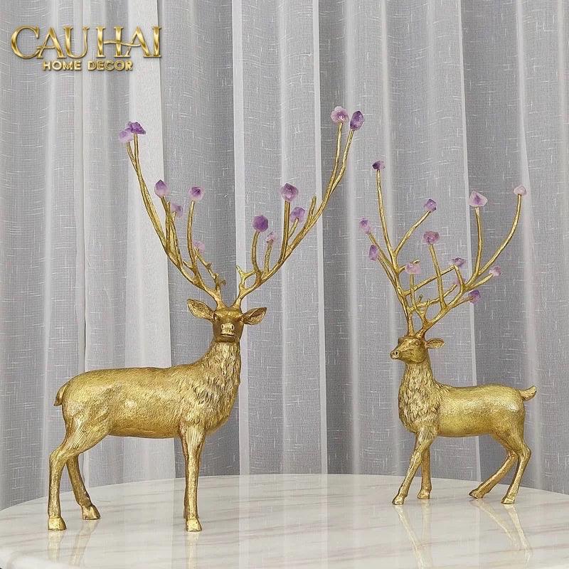 Maison Couture - Set 2 Tượng Đồng Thiên Hươu Amethyst Celestial Guardian Of Caladenia H25 H40-CẬU HAI HOME DECOR