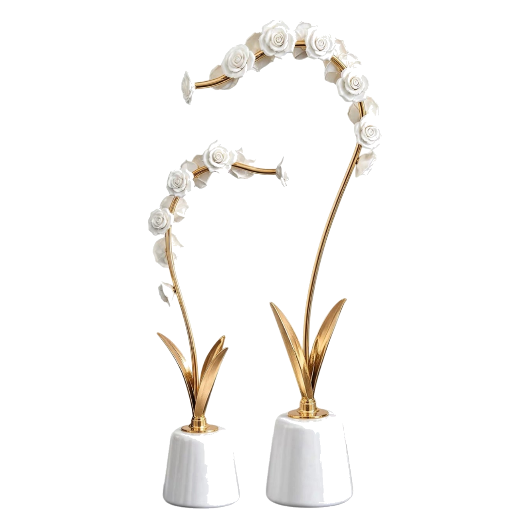Maison Couture - Set 2 Tượng Hoa Hồng Gốm Sứ Roseraie Blanche D'Or 2pcs - Cậu Hai Home Decor