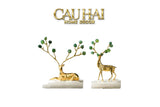 Maison Couture - Set 2 Tượng Hươu Đồng Đá Florite Green Đế Đá Quartz- Jupiter Elks Duo Deity 15x21 14x20-TƯỢNG TRANG TRÍ-CẬU HAI HOME DECOR