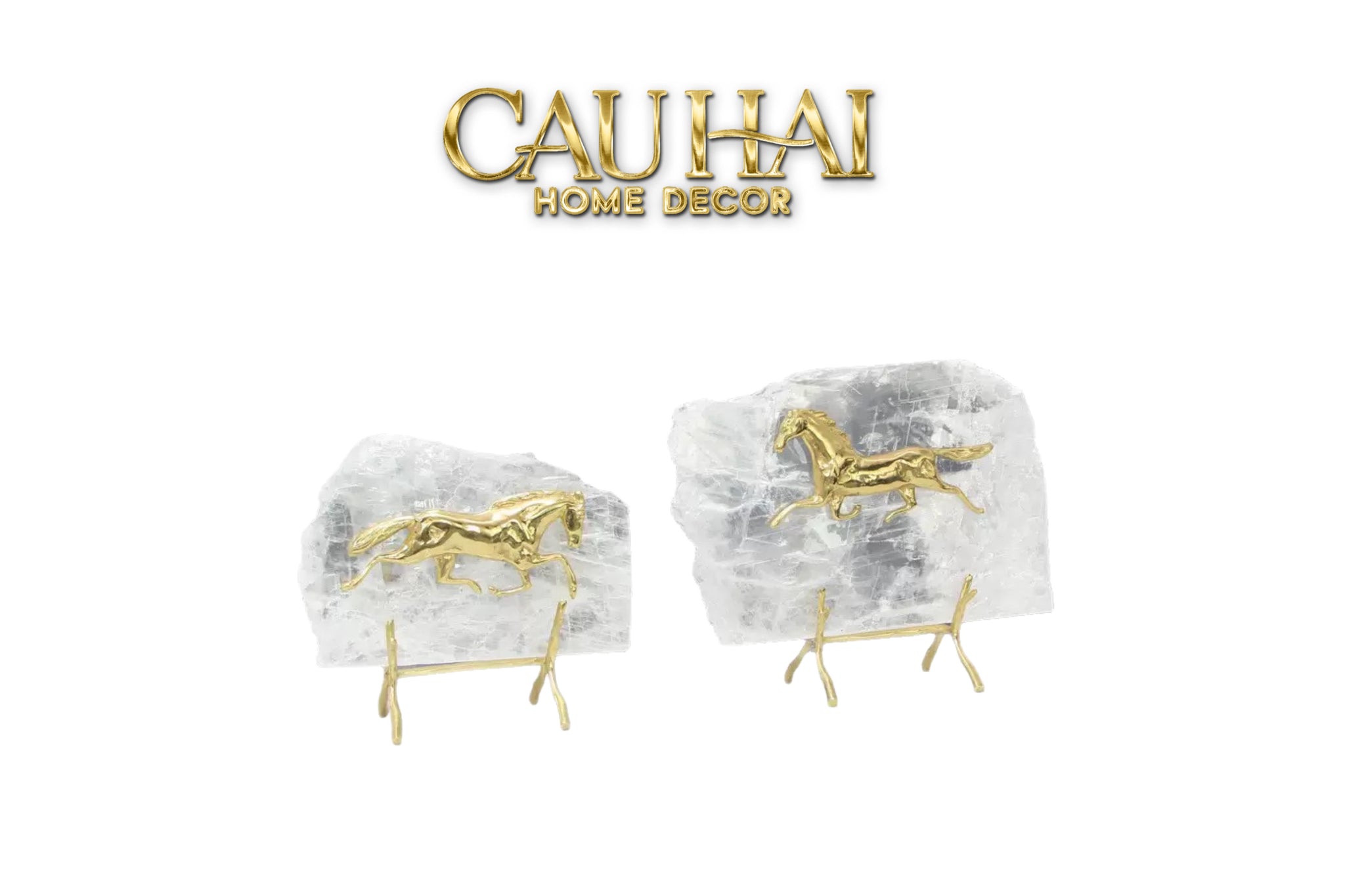 Maison Couture - Set 2 Tượng Ngựa Đồng Đá Thạch Anh Équestre Gilded Hidden Stallion Grande Quartz-CẬU HAI HOME DECOR