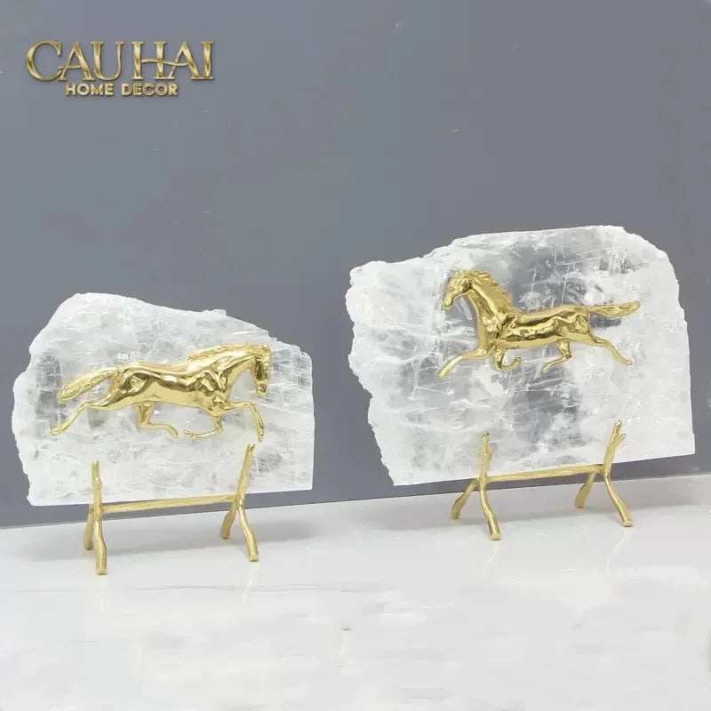 Maison Couture - Set 2 Tượng Ngựa Đồng Đá Thạch Anh Équestre Gilded Hidden Stallion Grande Quartz-CẬU HAI HOME DECOR