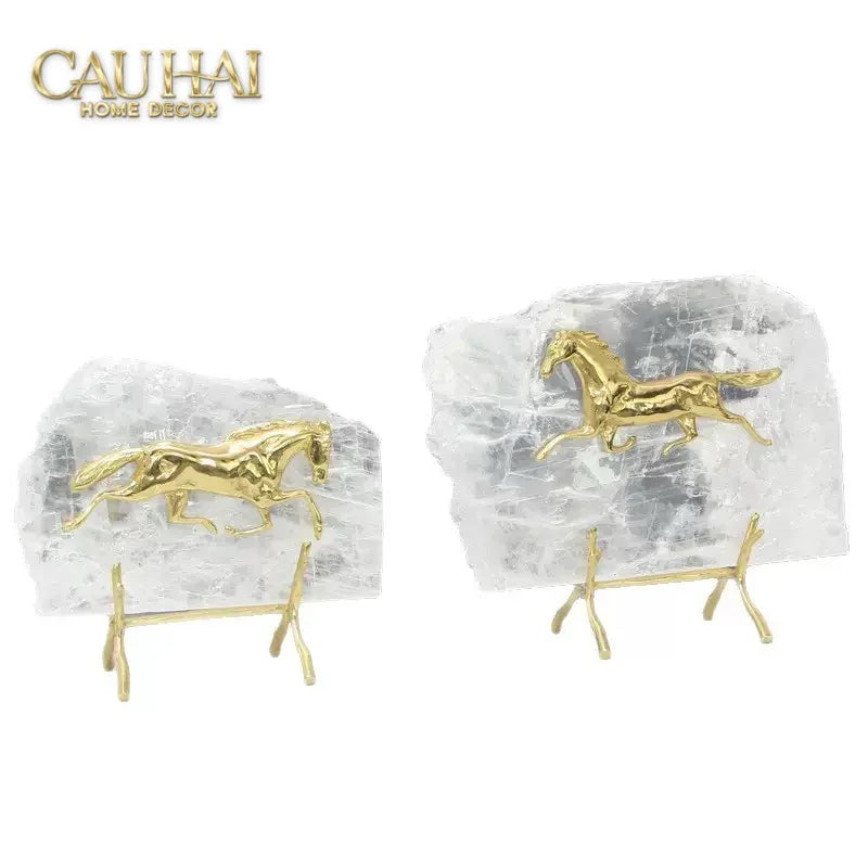 Maison Couture - Set 2 Tượng Ngựa Đồng Đá Thạch Anh Équestre Gilded Hidden Stallion Grande Quartz-TƯỢNG TRANG TRÍ-CẬU HAI HOME DECOR