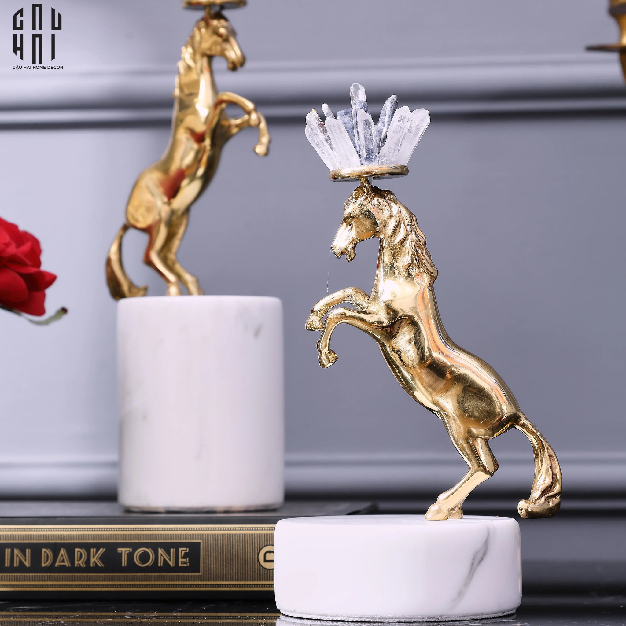 Maison Couture - Set 2 Tượng Ngựa Royal Horse Blue Quartz-CẬU HAI HOME DECOR