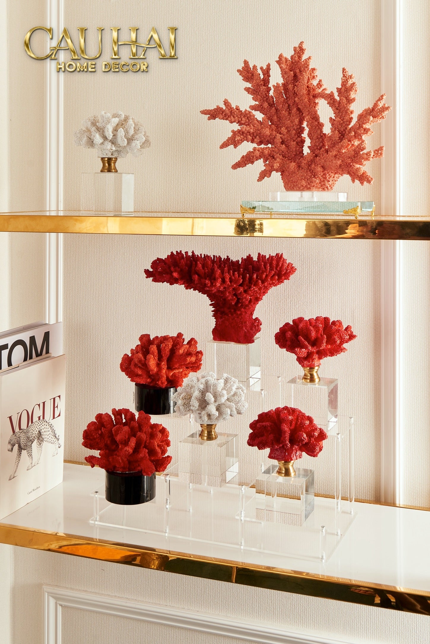 Maison Couture - Set 2 Tượng San Hô Lửa Đế Pha Lê Ashen Pyre Cristalleries Coral Sculptures-TƯỢNG TRANG TRÍ-CẬU HAI HOME DECOR