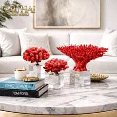 Maison Couture - Set 2 Tượng San Hô Lửa Đế Pha Lê Ashen Pyre Cristalleries Coral Sculptures-TƯỢNG TRANG TRÍ-CẬU HAI HOME DECOR