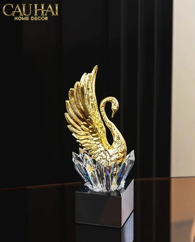 Maison Couture - Set 2 Tượng Thiên Nga Bằng Đồng Đính Pha Lê - Swan D’Amour Azure Cristalleries 15x25/28-CẬU HAI HOME DECOR