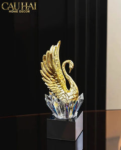 Maison Couture - Set 2 Tượng Thiên Nga Bằng Đồng Đính Pha Lê - Swan D’Amour Azure Cristalleries 15x25/28-CẬU HAI HOME DECOR