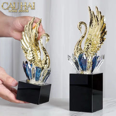 Maison Couture - Set 2 Tượng Thiên Nga Bằng Đồng Đính Pha Lê - Swan D’Amour Azure Cristalleries 15x25/28-CẬU HAI HOME DECOR