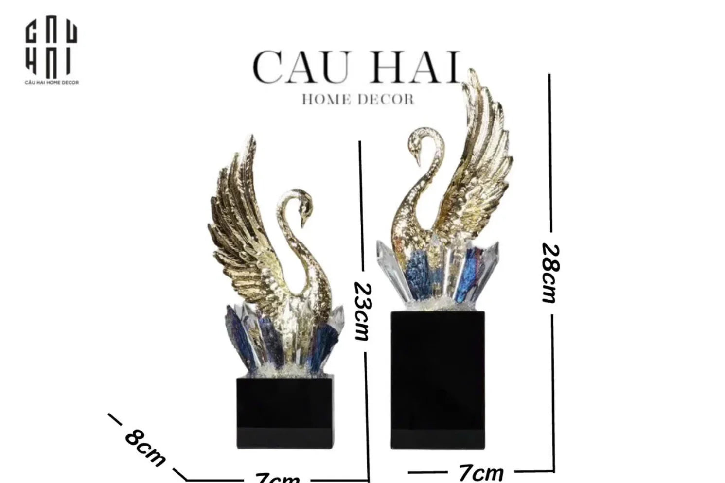 Maison Couture - Set 2 Tượng Thiên Nga Bằng Đồng Đính Pha Lê - Swan D’Amour Azure Cristalleries 15x25/28-CẬU HAI HOME DECOR