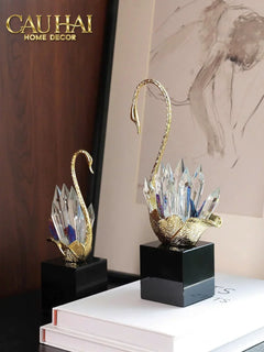 Maison Couture - Set 2 Tượng Thiên Nga Bằng Đồng Đính Pha Lê - Swan D’Amour Azure Cristalleries 15x25/28-CẬU HAI HOME DECOR