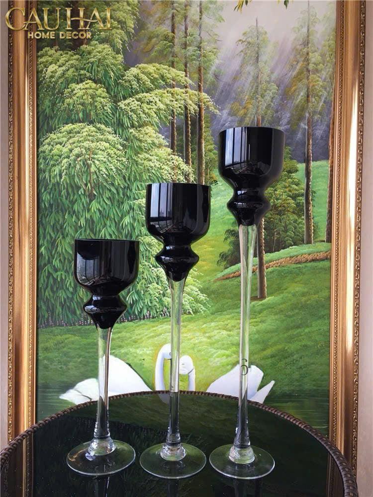Maison Couture - Set 3 Bình Hoa Pha Lê Đen Chân Cao Allure Cristallerie Noire Rituel 40/50/60-BÌNH HOA-CẬU HAI HOME DECOR